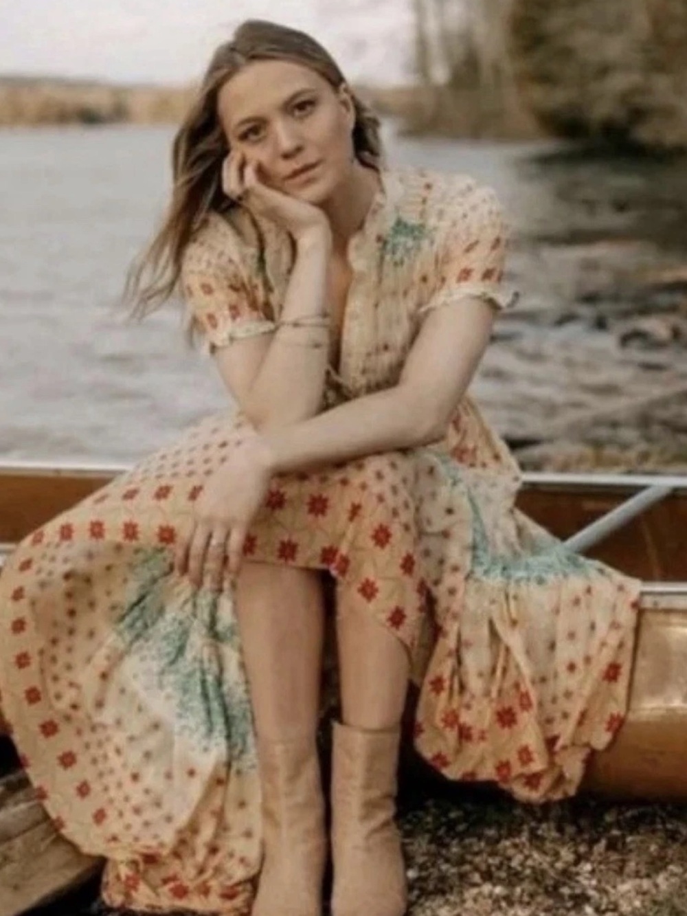 Free People Rare Feeling Cloud Combo Printed Tiered Maxi Dress XS Boho